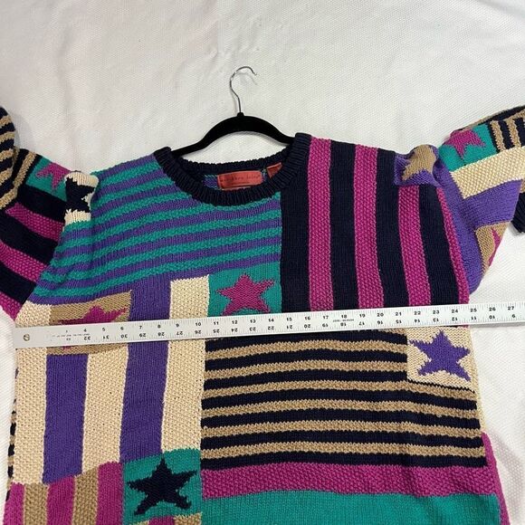 Vintage Northern Isles Mixed Print Stars Stripes Oversized Sweater - Picture 6 of 9